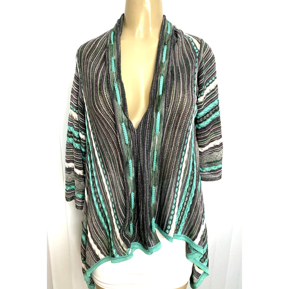 M Missoni Cardigan Sweater Open Draped Metallic Aqua Blue Scarf Striped … - Picture 1 of 9